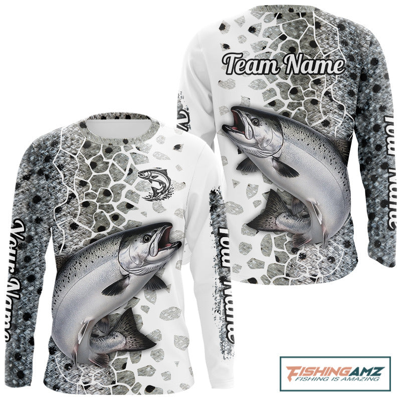 Chinook Salmon (King Salmon) Fishing Camo Performance Fishing Shirts Long Sleeve For Fisher NHT570