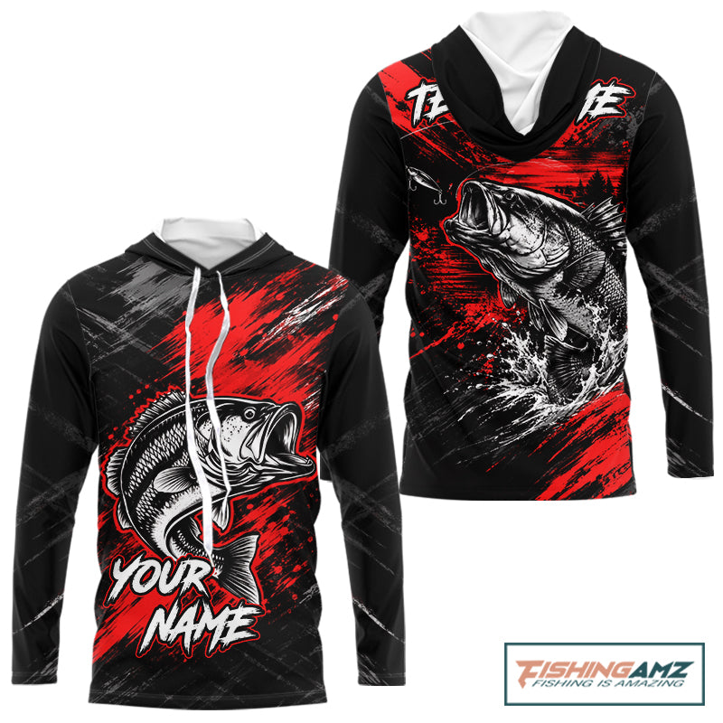 Hooded Personalized Red Bass Fishing Jersey, Largemouth Bass Shirt, Custom Name Fishing Team Shirt NHT1592