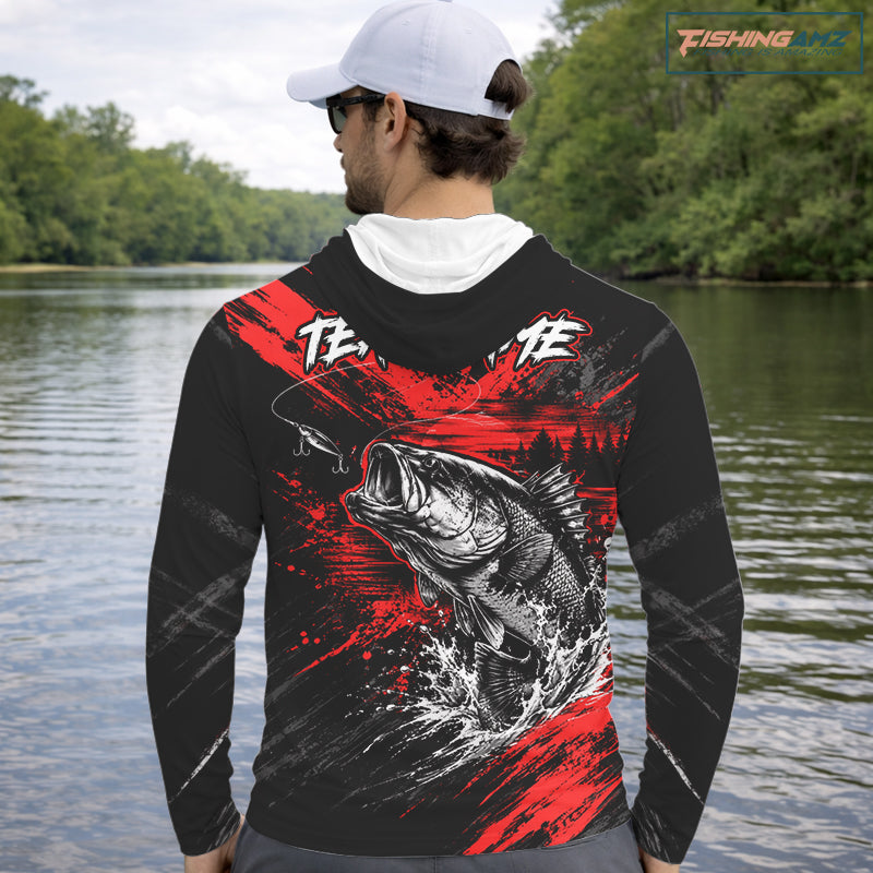 Hooded Personalized Red Bass Fishing Jersey, Largemouth Bass Shirt, Custom Name Fishing Team Shirt NHT1592