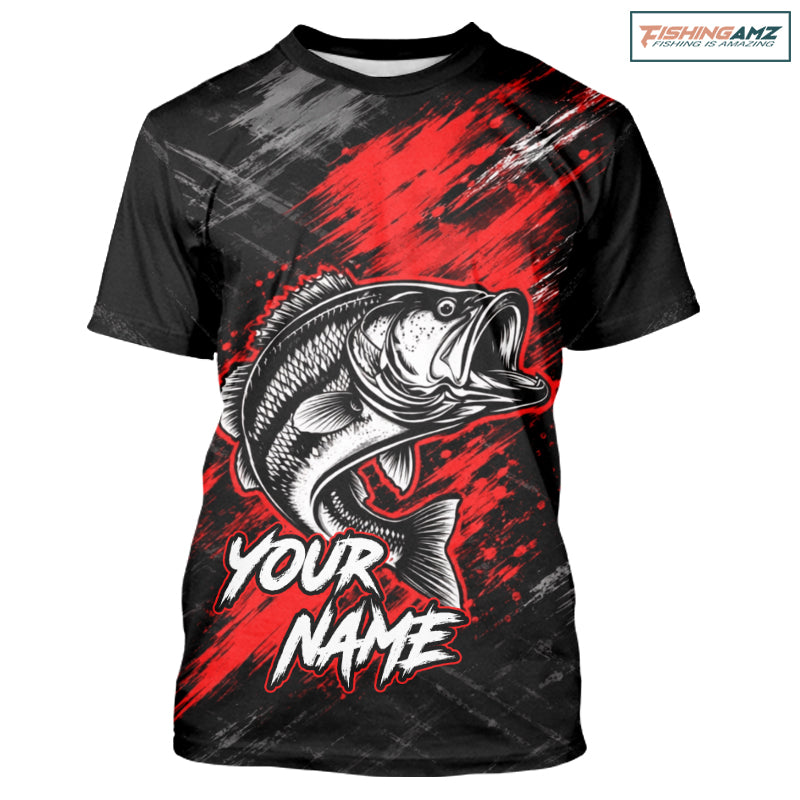 Personalized Red Bass Fishing Jersey, Largemouth Bass Shirt Short Sleeve, Custom Name Fishing Team Shirt NHT1592