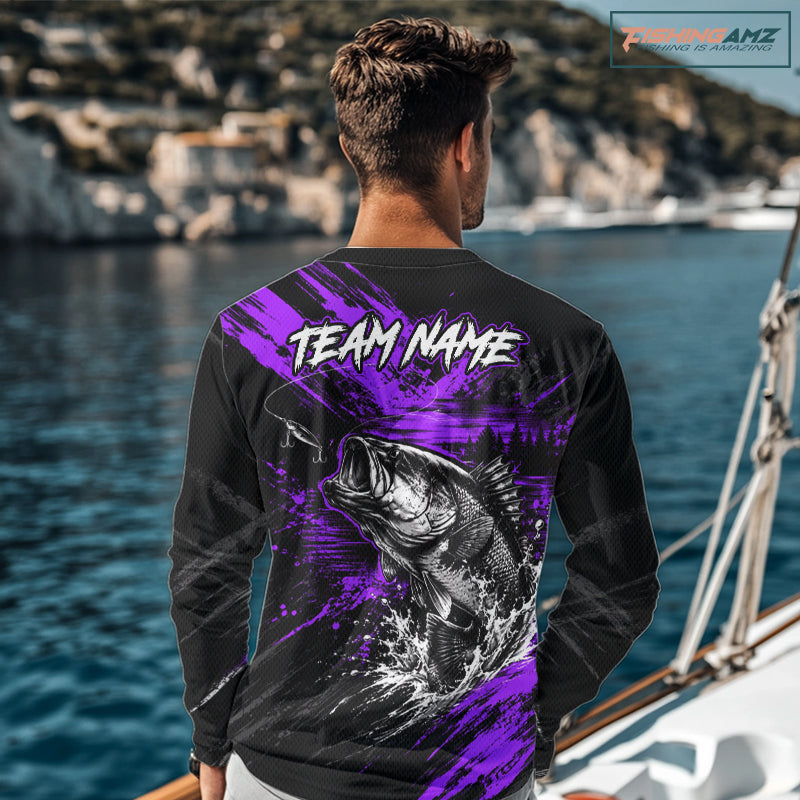 Personalized Purple Bass Fishing Jersey, Largemouth Bass Shirt, Custom Name Fishing Team Shirt NHT1593
