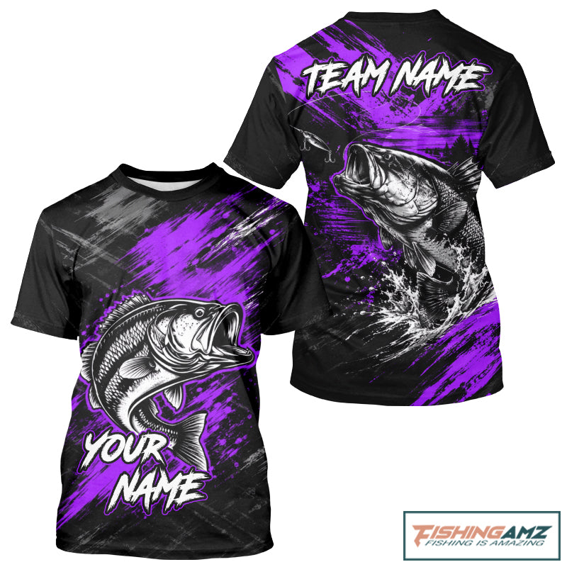 Personalized Purple Bass Fishing Jersey, Largemouth Bass Shirt Short Sleeve, Custom Name Fishing Team Shirt NHT1593