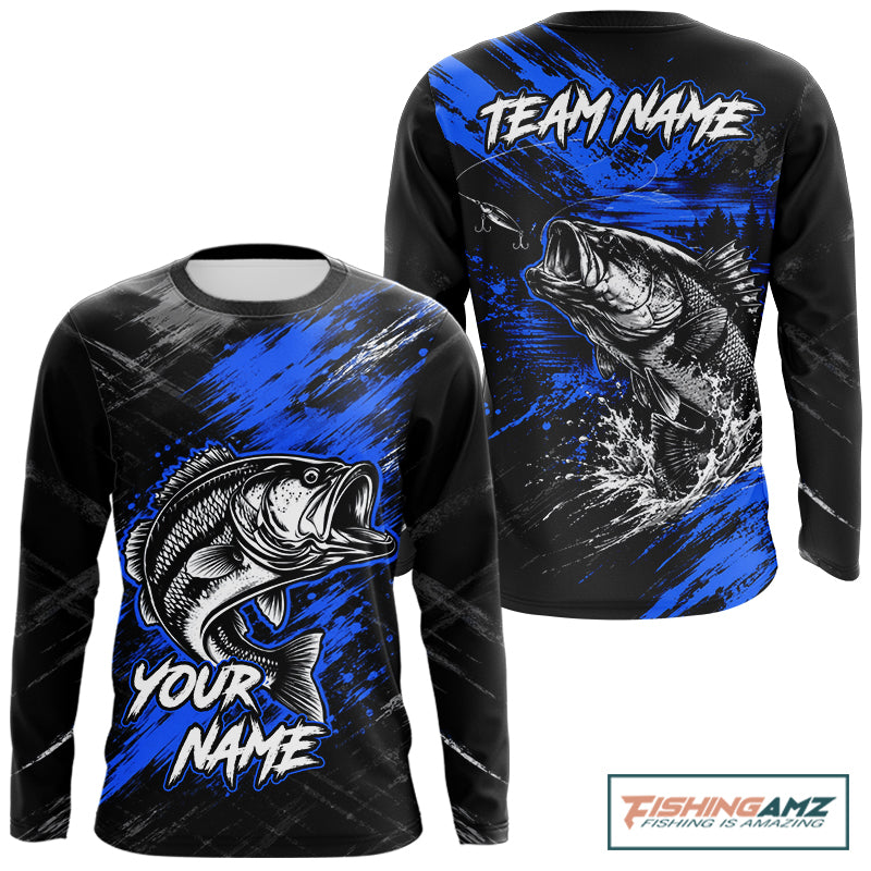 Personalized Blue Bass Fishing Jersey, Largemouth Bass Shirt, Custom Name Fishing Team Shirt NHT1594