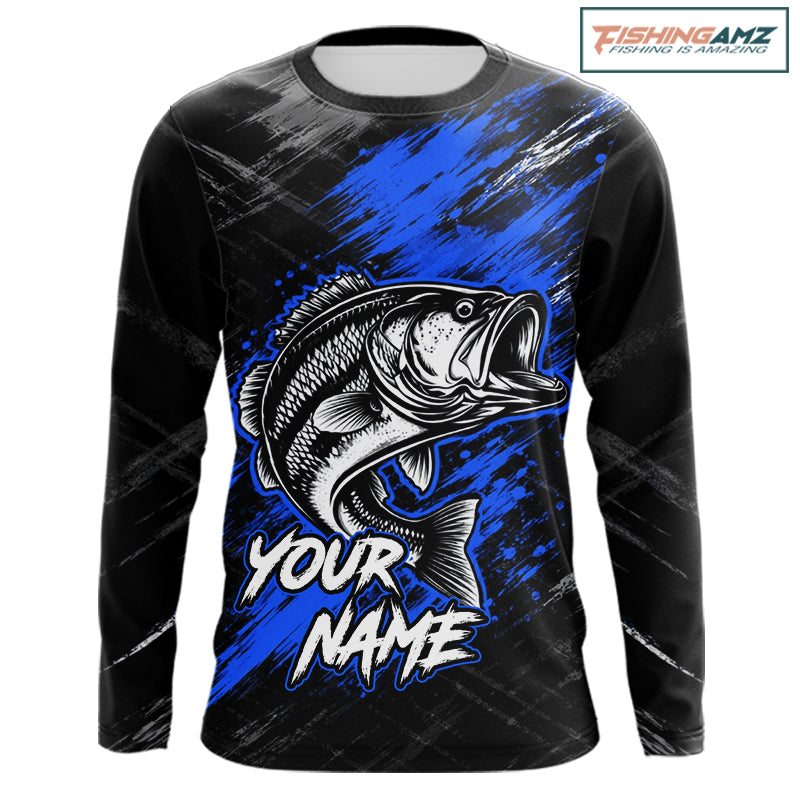 Personalized Blue Bass Fishing Jersey, Largemouth Bass Shirt, Custom Name Fishing Team Shirt NHT1594