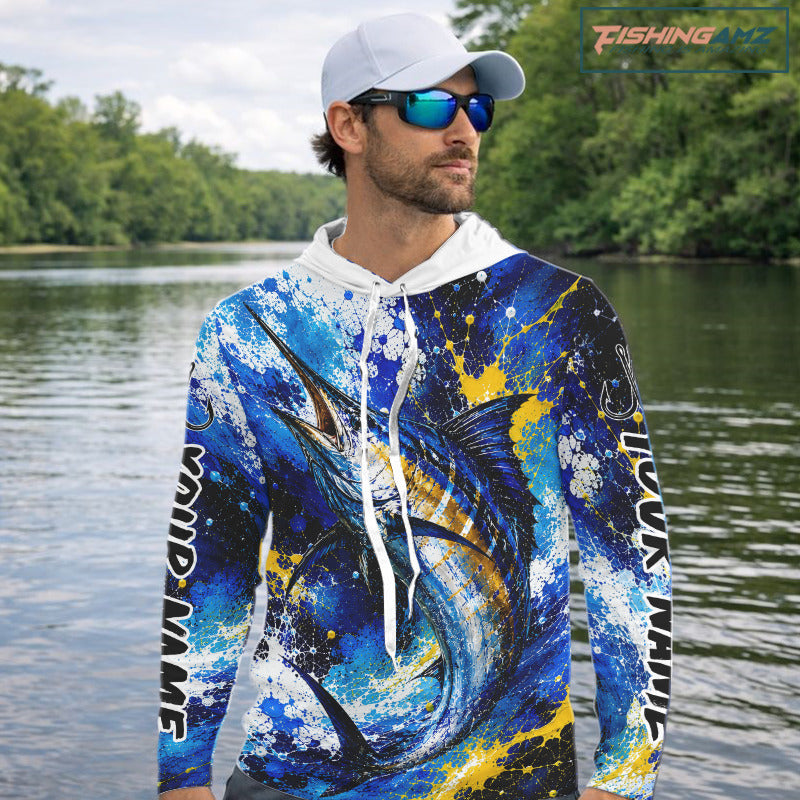 Custom Marlin Fishing Jersey – Saltwater Fishing Shirt Long Sleeve Hooded For Men
