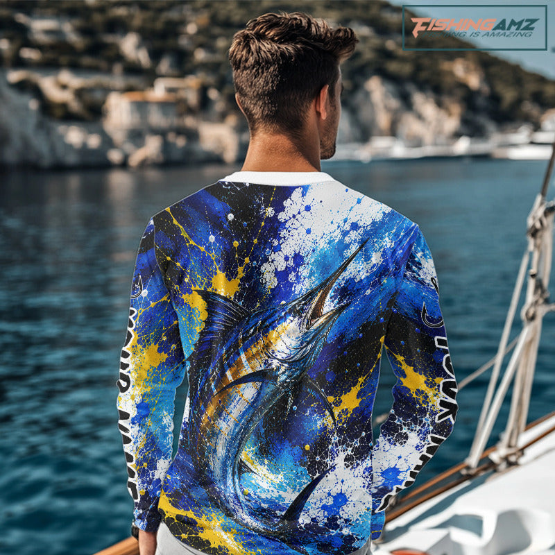 Custom Marlin Fishing Jersey – Saltwater Fishing Shirt Long Sleeve For Men NHT989