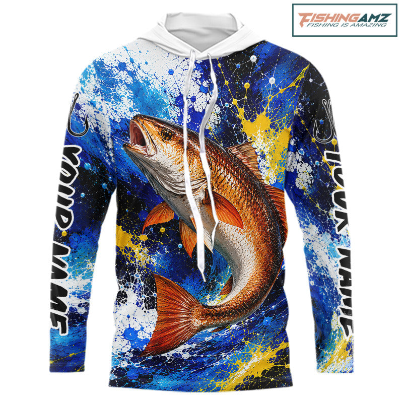 Custom Redfish Fishing Jersey – Saltwater Fishing Shirt Long Sleeve Hooded For Men