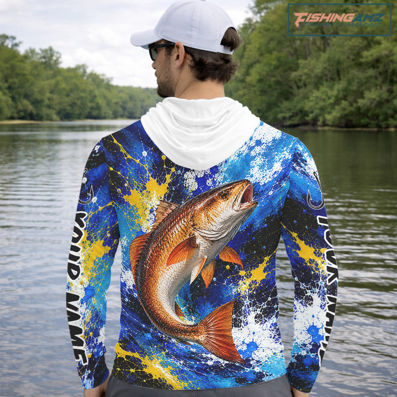 Custom Redfish Fishing Jersey – Saltwater Fishing Shirt Long Sleeve Hooded For Men