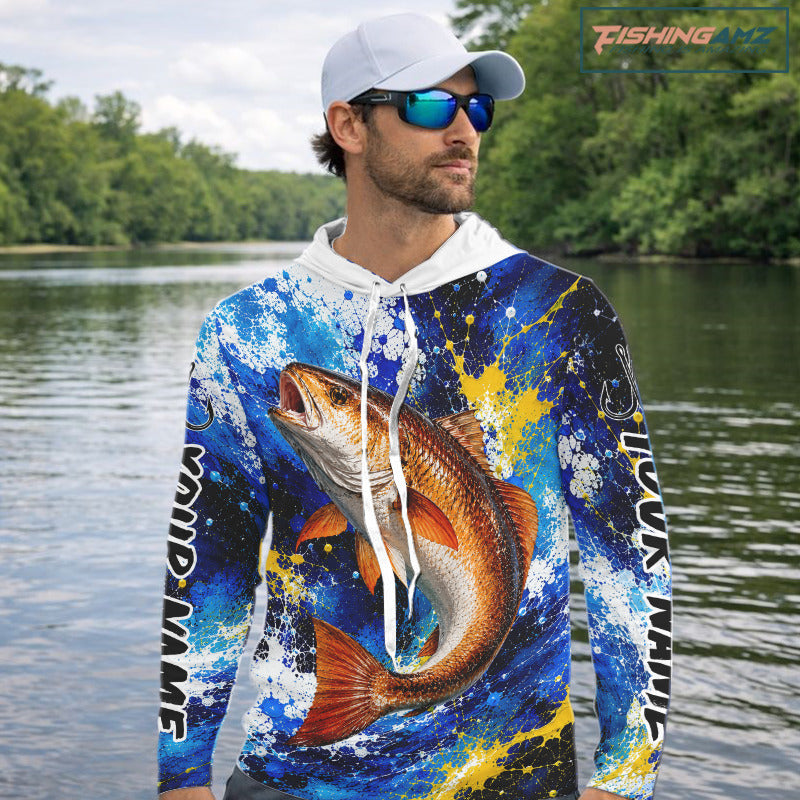 Custom Redfish Fishing Jersey – Saltwater Fishing Shirt Long Sleeve Hooded For Men