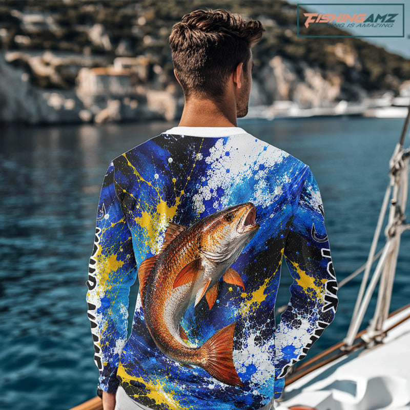Custom Redfish Fishing Jersey – Saltwater Fishing Shirt Long Sleeve For Men NHT990