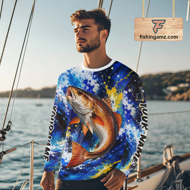 Custom Redfish Fishing Jersey – Saltwater Fishing Shirt Long Sleeve For Men NHT990