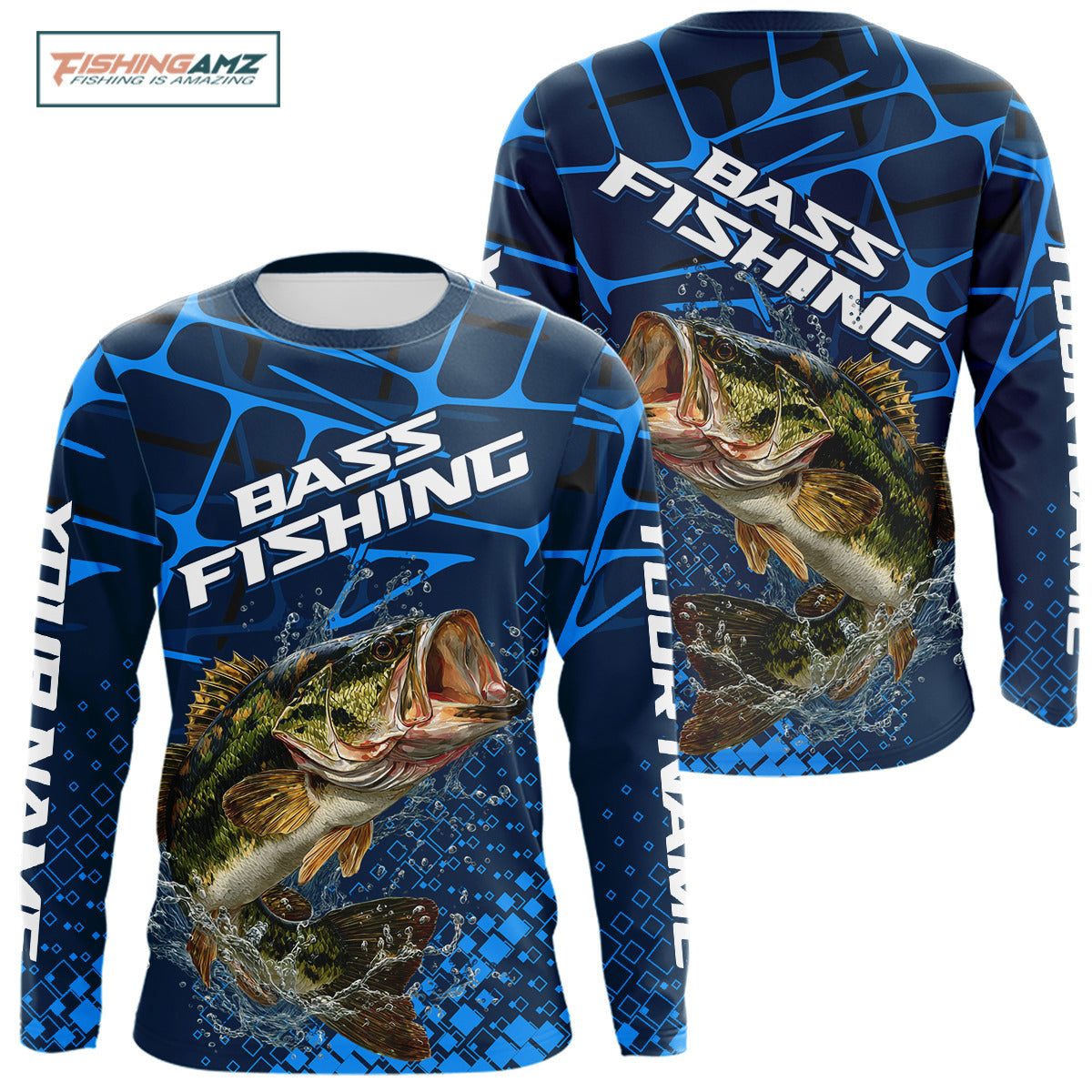 Largemouth Bass Fishing, Fishing Shirts Long Sleeve, Fishing Gift | Blue NHT385