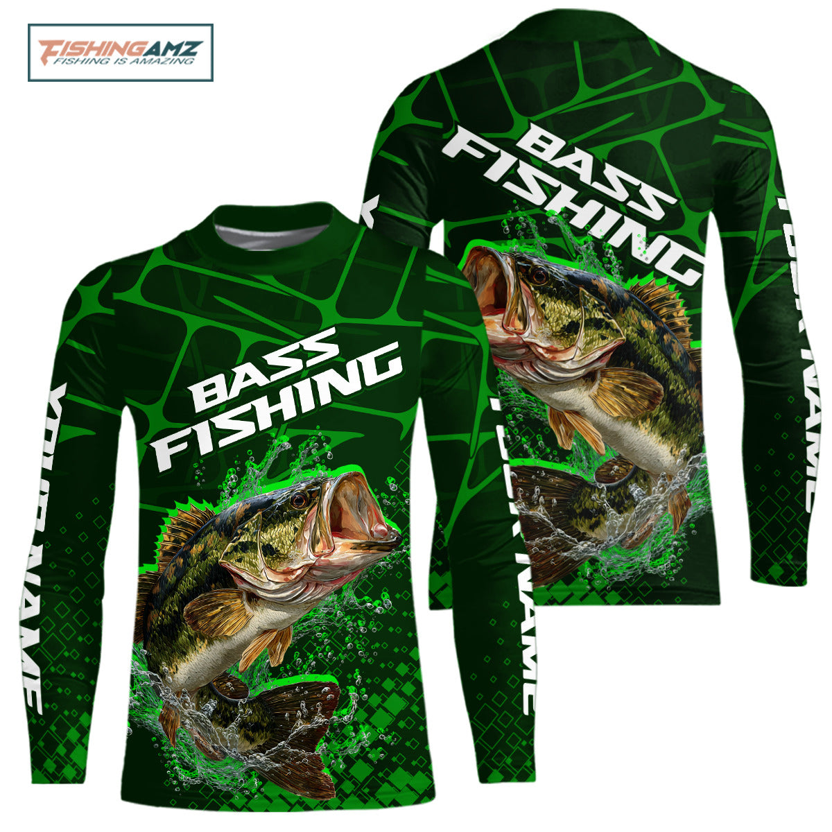 Largemouth Bass Fishing, Youth Fishing Shirts Long Sleeve Scale, Fishing Gift | Green NHT392