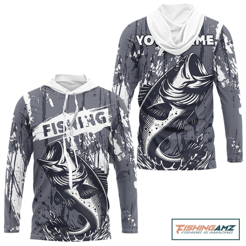 Bass Fishing Gray Camo Custom Name, Personalized Hooded Bass Fishing Jerseys For Men NHT493