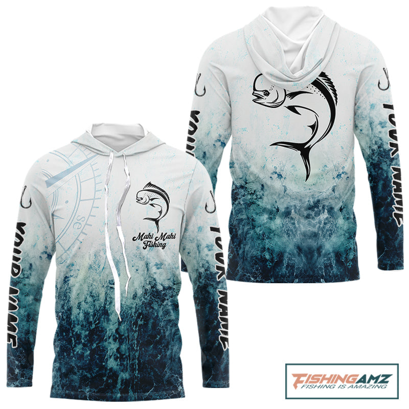 Personalized Mahi Mahi Fishing Shirt Long Sleeve Deep Sea Fishing Shirt, Ocean Wave Fishing Apparel NHT1462
