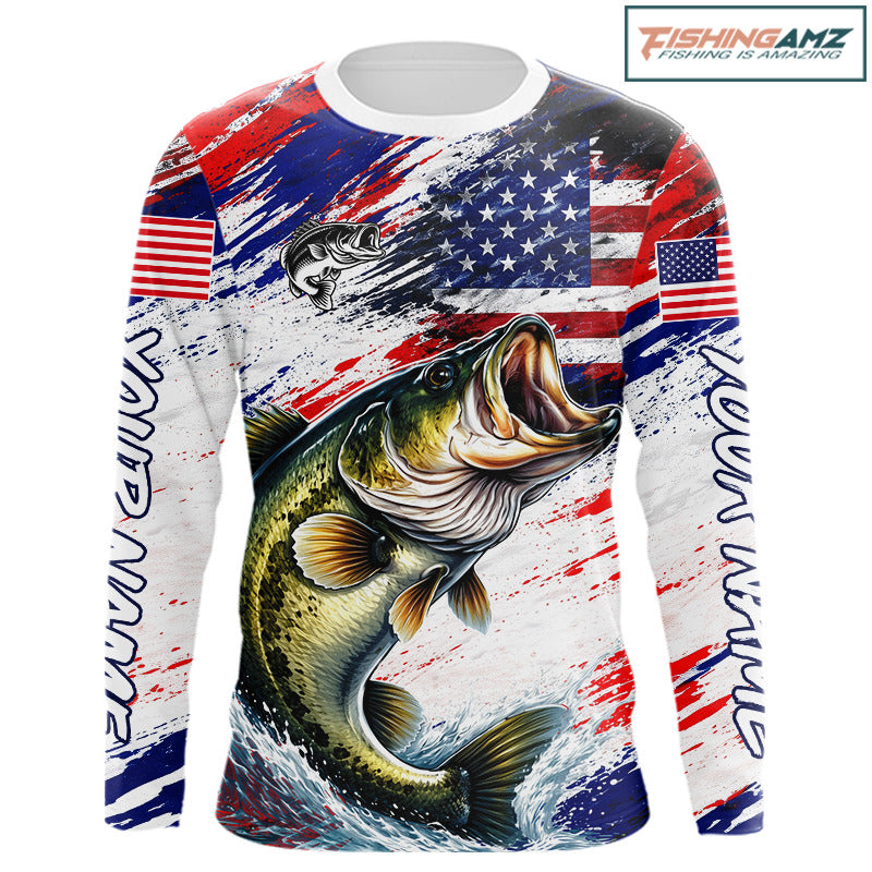Patriotic Bass Fishing Tournament Shirts, Personalized American Flag Bass Fishing Jerseys