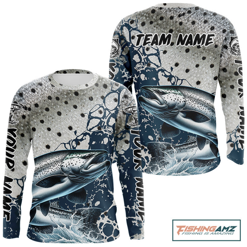 Personalized Chinook Salmon Saltwater Fishing Shirts Long Sleeve For Men, Salmon Fishing Jerseys NHT854