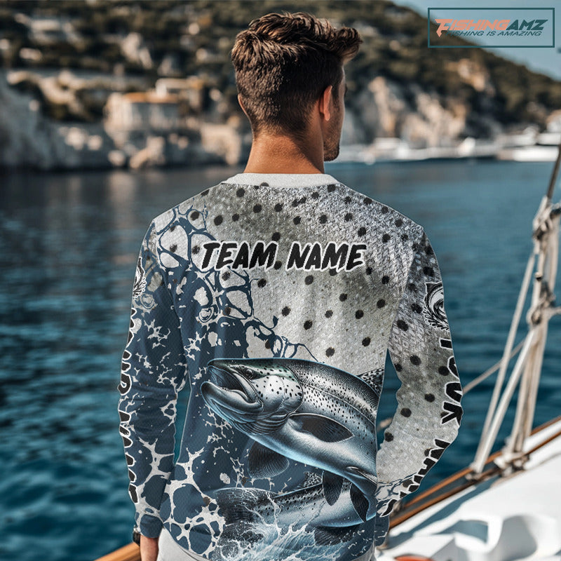 Personalized Chinook Salmon Saltwater Fishing Shirts Long Sleeve For Men, Salmon Fishing Jerseys NHT854