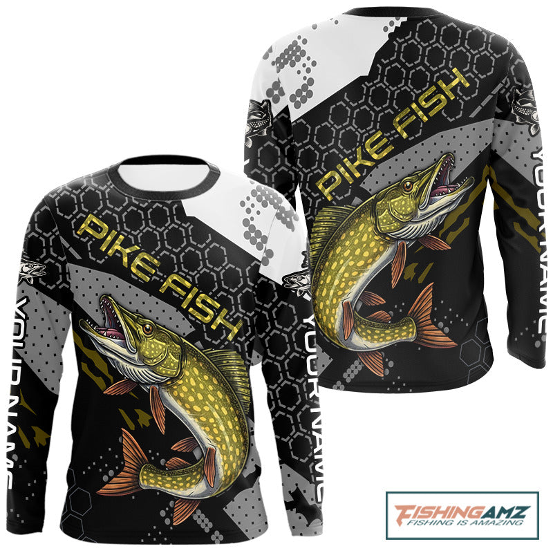 Custom Pike Long Sleeve Fishing Shirts For Men, Design Pike Fishing Jerseys NHT446