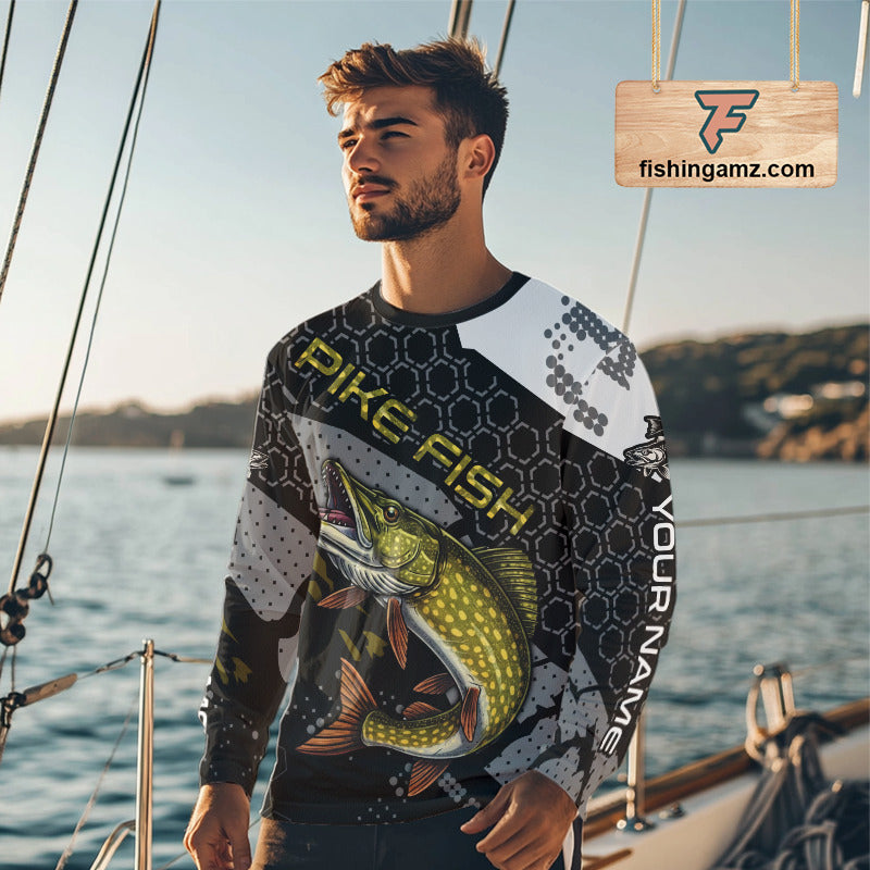 Custom Pike Long Sleeve Fishing Shirts For Men, Design Pike Fishing Jerseys NHT446