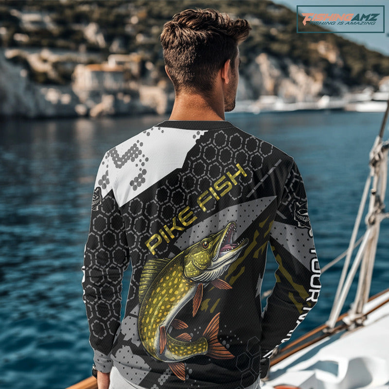 Custom Pike Long Sleeve Fishing Shirts For Men, Design Pike Fishing Jerseys NHT446