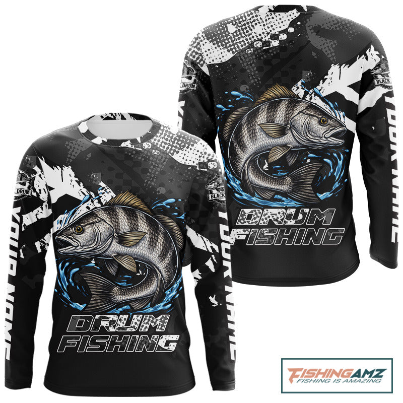 Beautiful Black Drum Fishing Shirts Long Sleeve For Men, Fishing Shirt Tournament NHT447