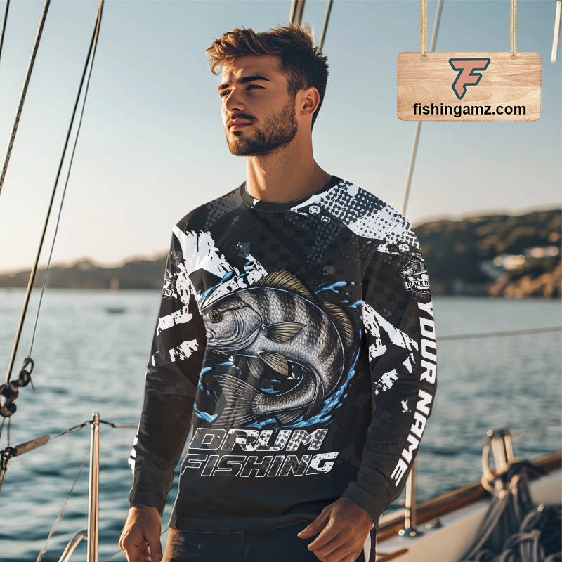 Beautiful Black Drum Fishing Shirts Long Sleeve For Men, Fishing Shirt Tournament NHT447