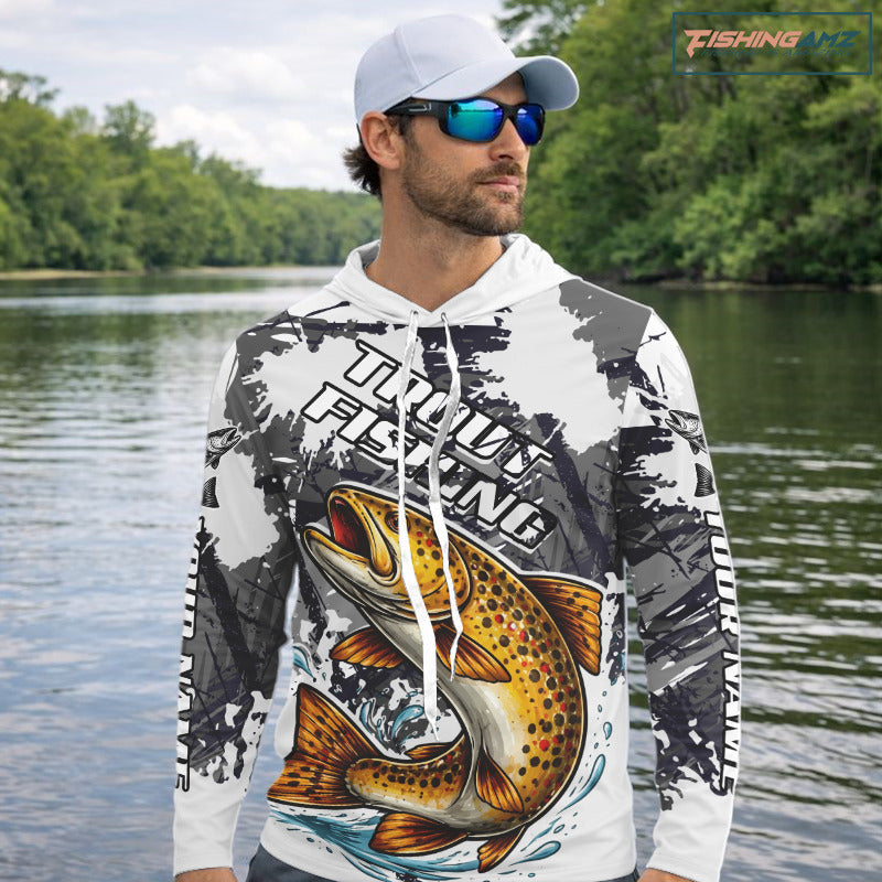 Brown Trout Fishing Shirt Long Sleeve, Tournament Fishing Shirts, Trout Fly Fishing Shirt NHT449