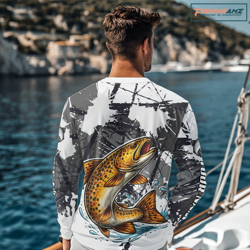 Brown Trout Fishing Shirt Long Sleeve, Tournament Fishing Shirts, Trout Fly Fishing Shirt NHT449