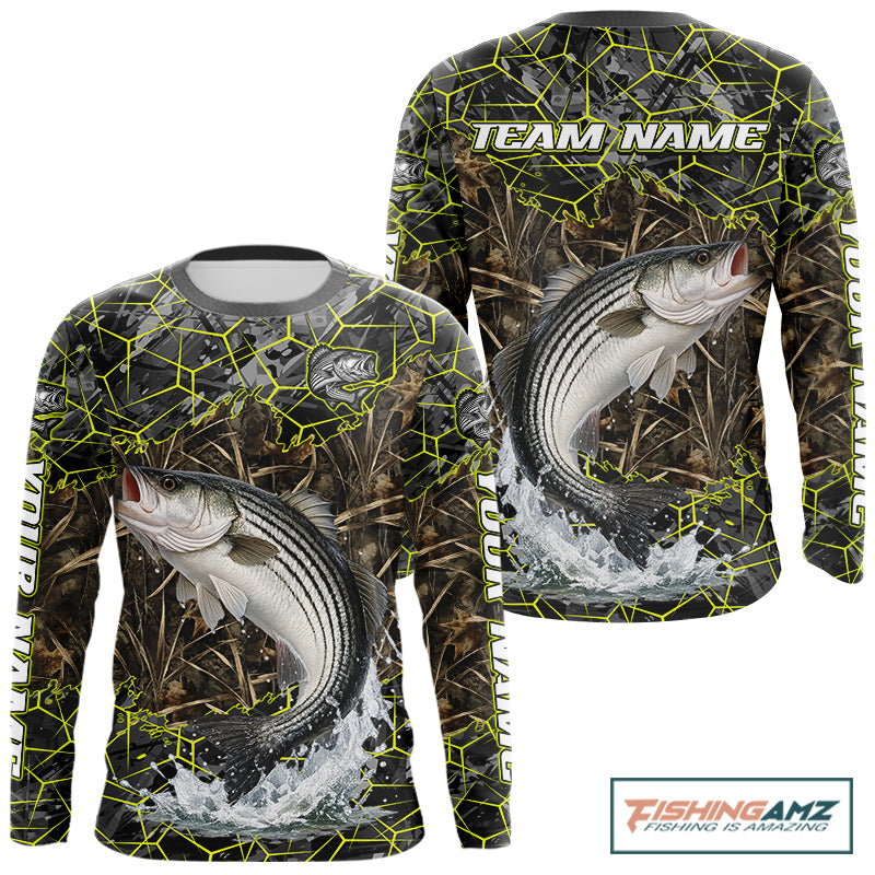 Striped Bass Custom Long Sleeve Fishing Shirts, Camouflage Striper Fishing Jerseys NHT518