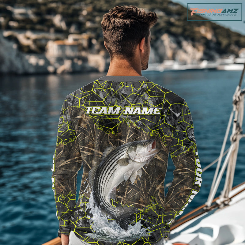 Striped Bass Custom Long Sleeve Fishing Shirts, Camouflage Striper Fishing Jerseys NHT518