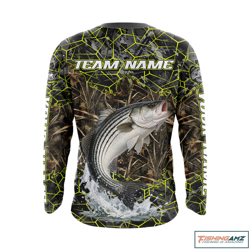 Striped Bass Custom Long Sleeve Fishing Shirts, Camouflage Striper Fishing Jerseys NHT518