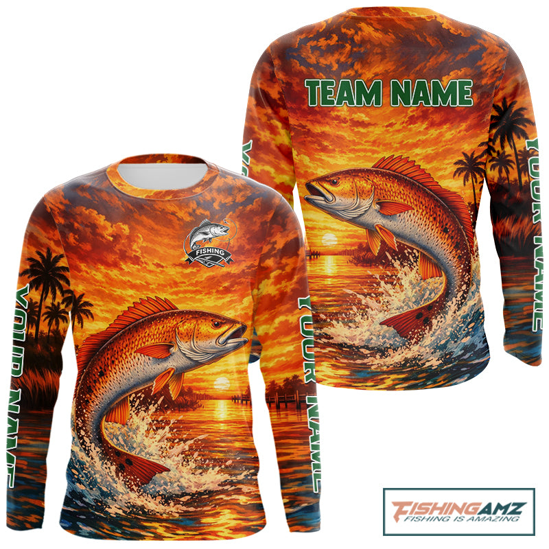 Personalized Redfish Fish Fishing Shirt Long Sleeve – Sunset Ocean Design NHT712