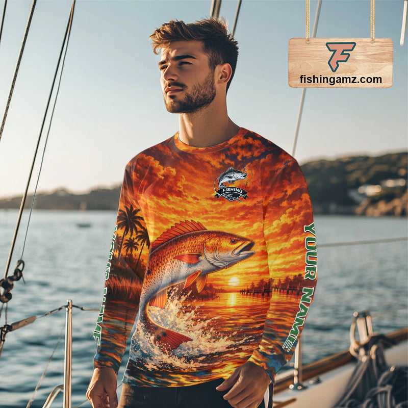 Personalized Redfish Fish Fishing Shirt Long Sleeve – Sunset Ocean Design NHT712