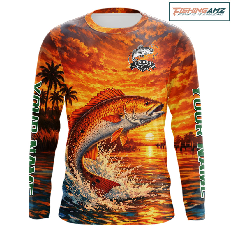 Personalized Redfish Fish Fishing Shirt Long Sleeve – Sunset Ocean Design NHT712