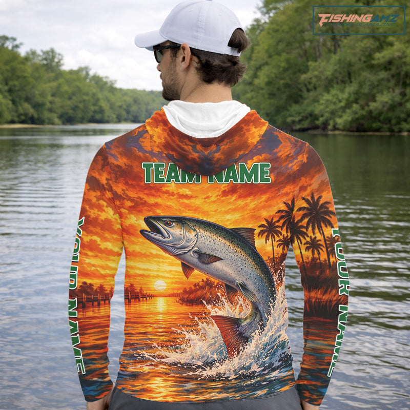 Personalized Chinook Salmon Fish Hooded Fishing Shirt Long Sleeve – Sunset Ocean Design NHT713
