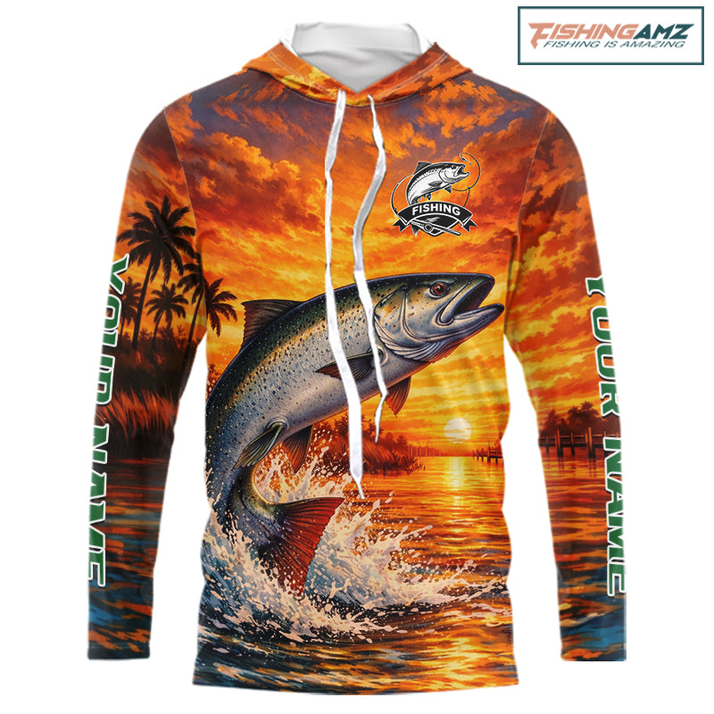 Personalized Chinook Salmon Fish Hooded Fishing Shirt Long Sleeve – Sunset Ocean Design NHT713