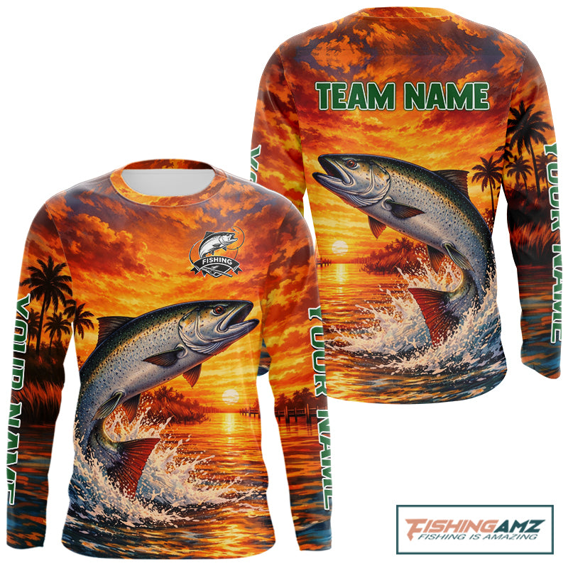 Personalized Chinook Salmon Fish Fishing Shirt Long Sleeve – Sunset Ocean Design NHT713