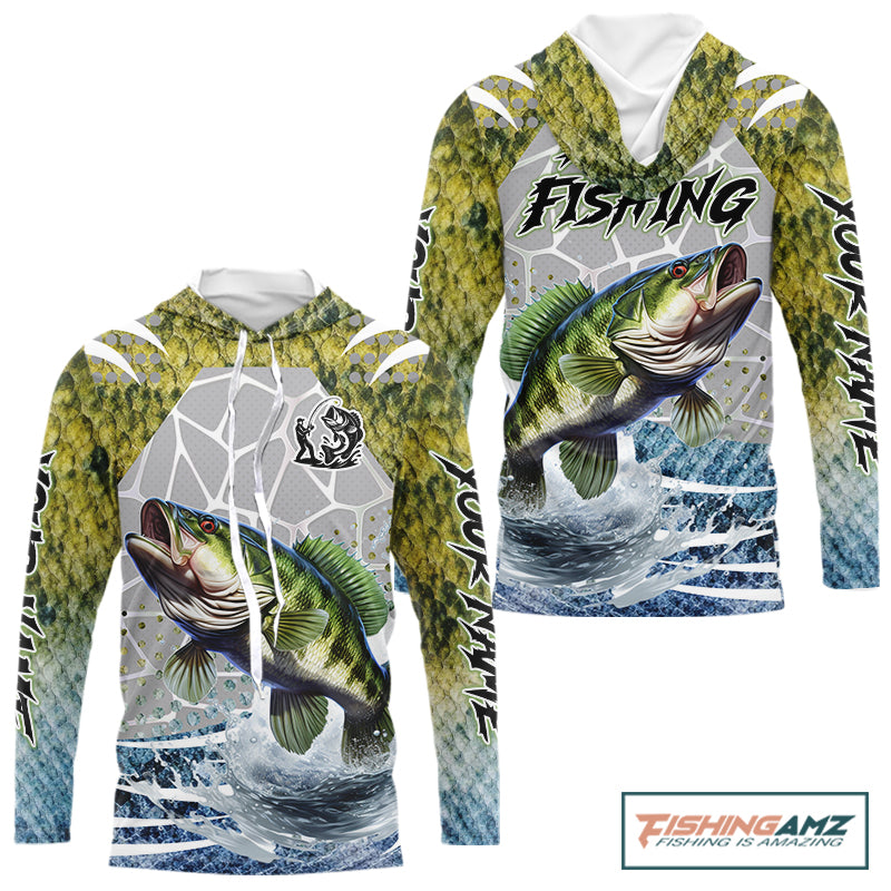 Beautiful Bass Fishing Shirts Long Sleeve Hooded Customize Name, Fishing Personalized Gift NHT404