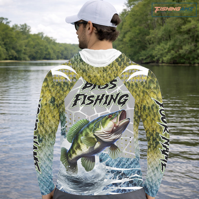 Beautiful Bass Fishing Shirts Long Sleeve Hooded Customize Name, Fishing Personalized Gift NHT404