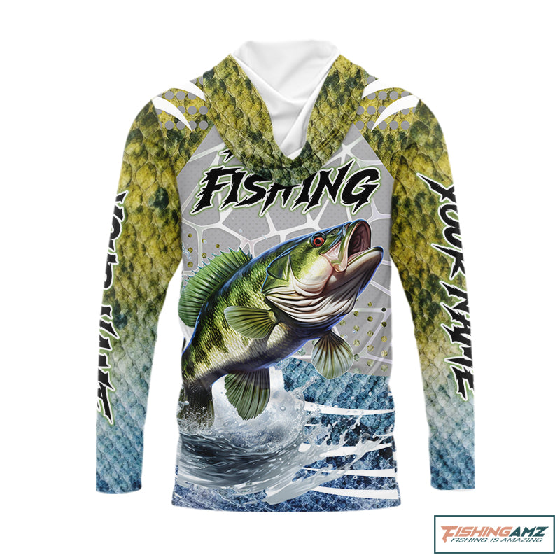 Beautiful Bass Fishing Shirts Long Sleeve Hooded Customize Name, Fishing Personalized Gift NHT404