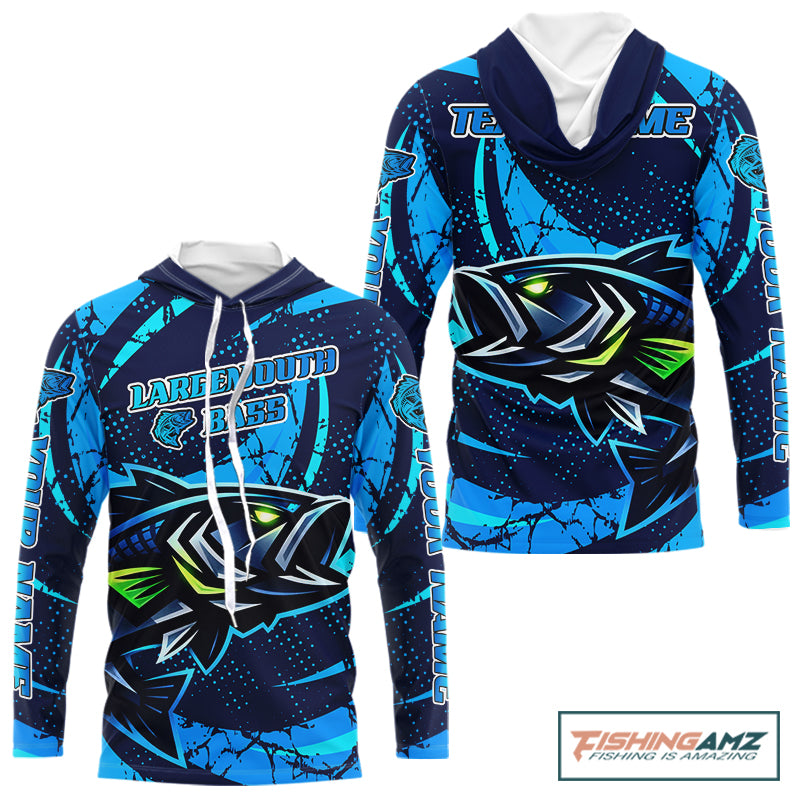 Blue Camo Largemouth Bass Fishing Jerseys, Custom Bass Performance Fishing Apparel NHT460