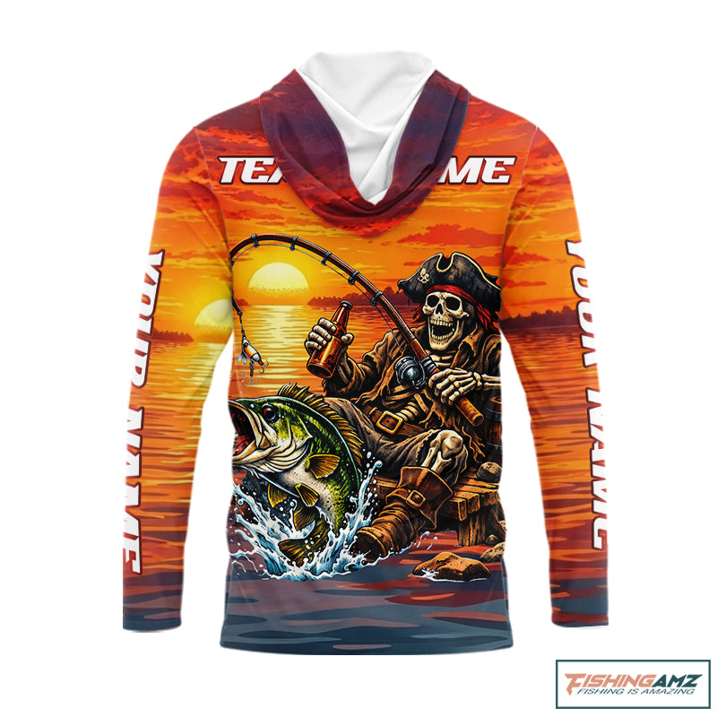 Skeleton Bass Fishing Shirts Long Sleeve – Sunset Fisherman Skull Design, Funny Fishing Gift For Anglers NHT536