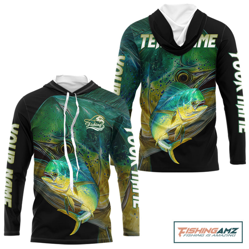 Mahi Mahi (Dorado) Fishing Customize Name Fishing Shirts Long Sleeve Hooded For Men NHT569