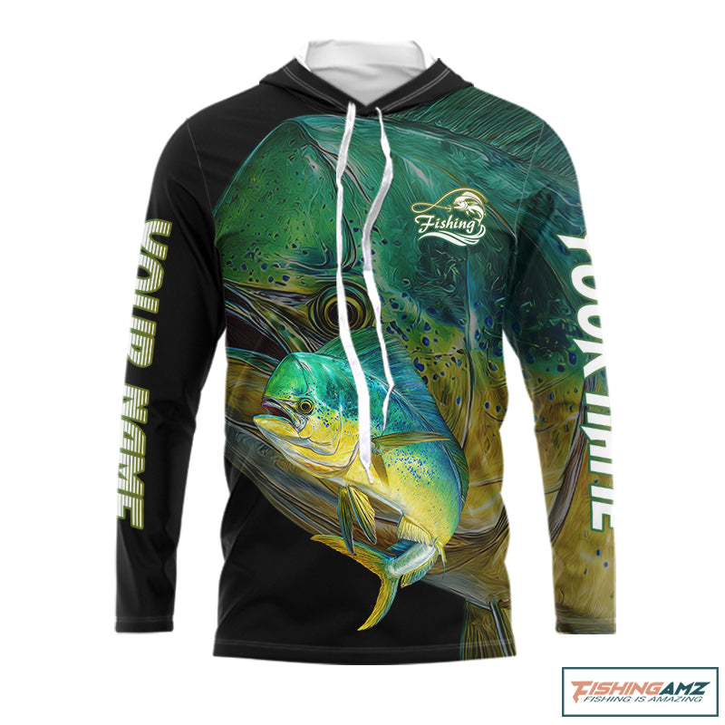 Mahi Mahi (Dorado) Fishing Customize Name Fishing Shirts Long Sleeve Hooded For Men NHT569