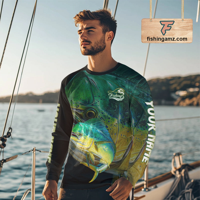 Mahi Mahi (Dorado) Fishing Customize Name Fishing Shirts Long Sleeve For Men NHT569
