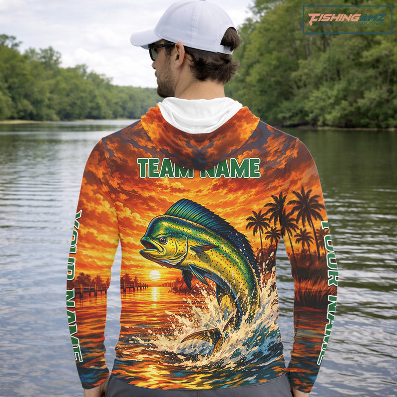 Personalized Mahi Mahi Dolphin Fish Fishing Shirt Long Sleeve – Sunset Ocean Design NHT433