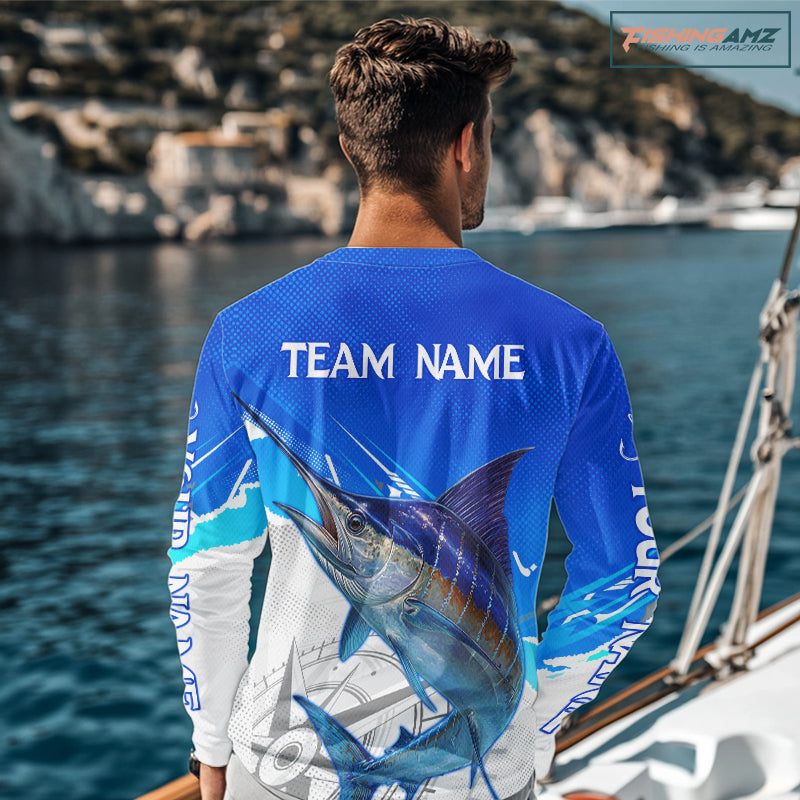 Marlin Fishing Custom Fishing Shirts Long Sleeve For Men, Marlin Saltwater Fishing Shirt NHT643