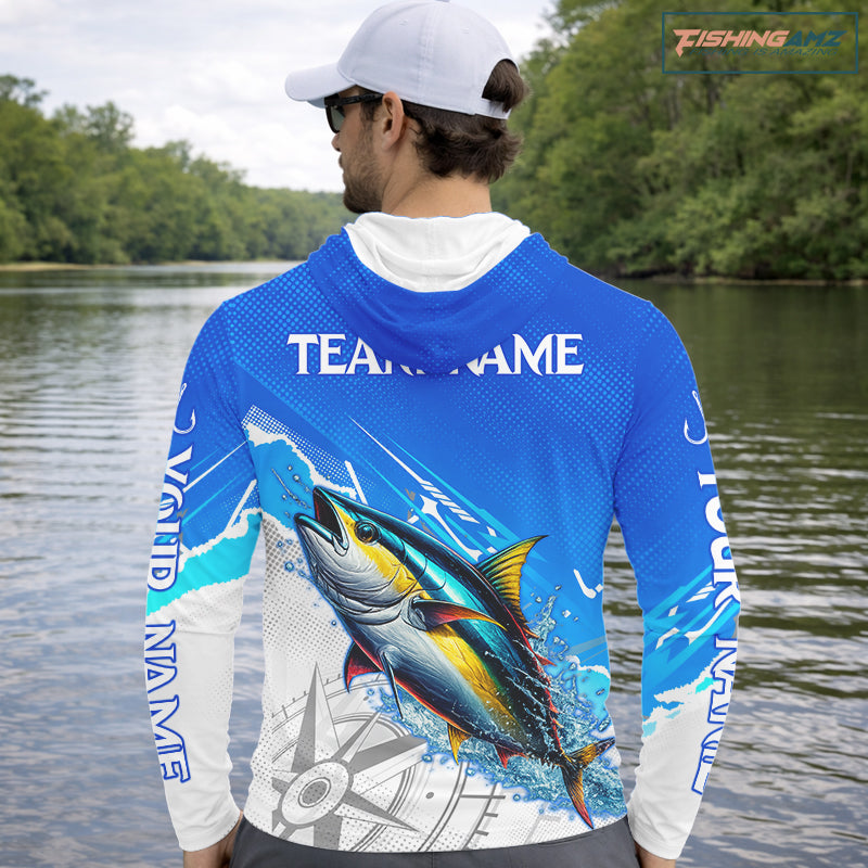 Tuna Fishing Custom Hooded Fishing Shirts Long Sleeve For Men, Tuna Saltwater Fishing Shirt NHT645