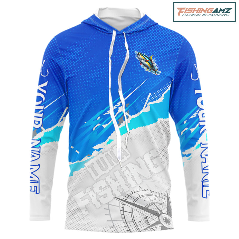 Tuna Fishing Custom Hooded Fishing Shirts Long Sleeve For Men, Tuna Saltwater Fishing Shirt NHT645